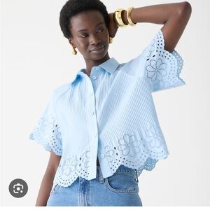 I crew Pleated Trim Shirt in Cotton Poplin